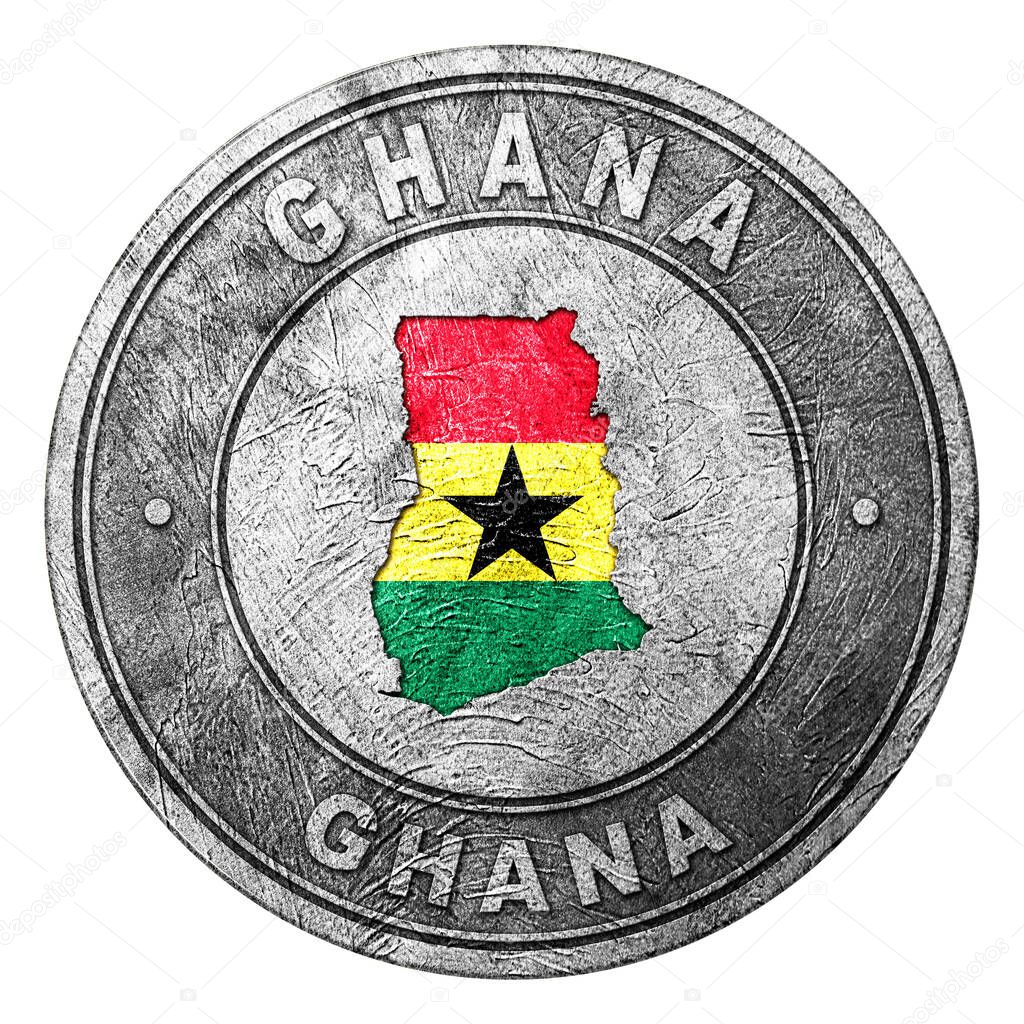 Ghana Flag Button with Map, Coin Style