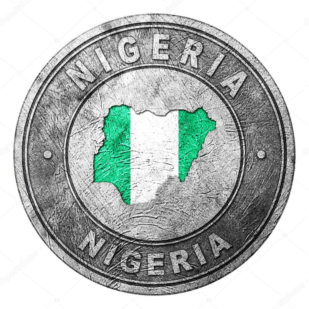 Nigeria Flag Button with Map, Coin Style