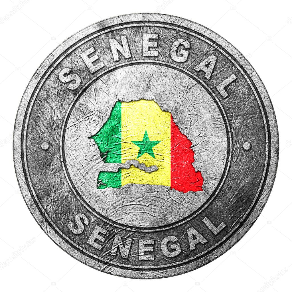 Senegal Flag Button with Map, Coin Style