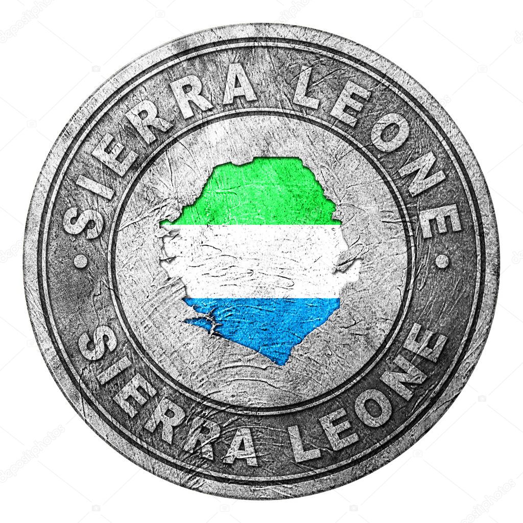 Sierra Leone Flag Button with Map, Coin Style