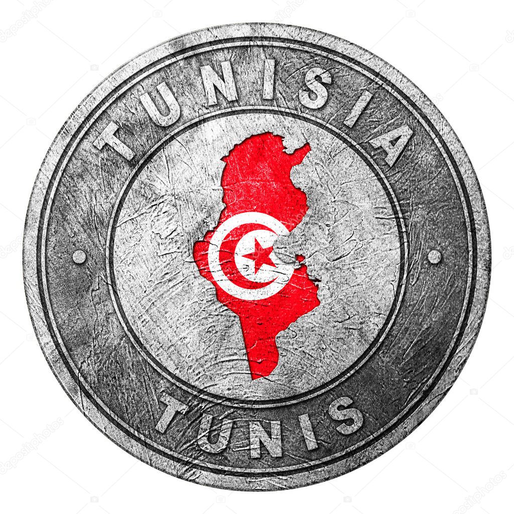 Tunisia Flag Button with Map, Coin Style