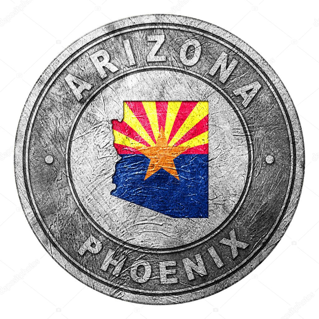 Arizona Flag Button with Map, Coin Style
