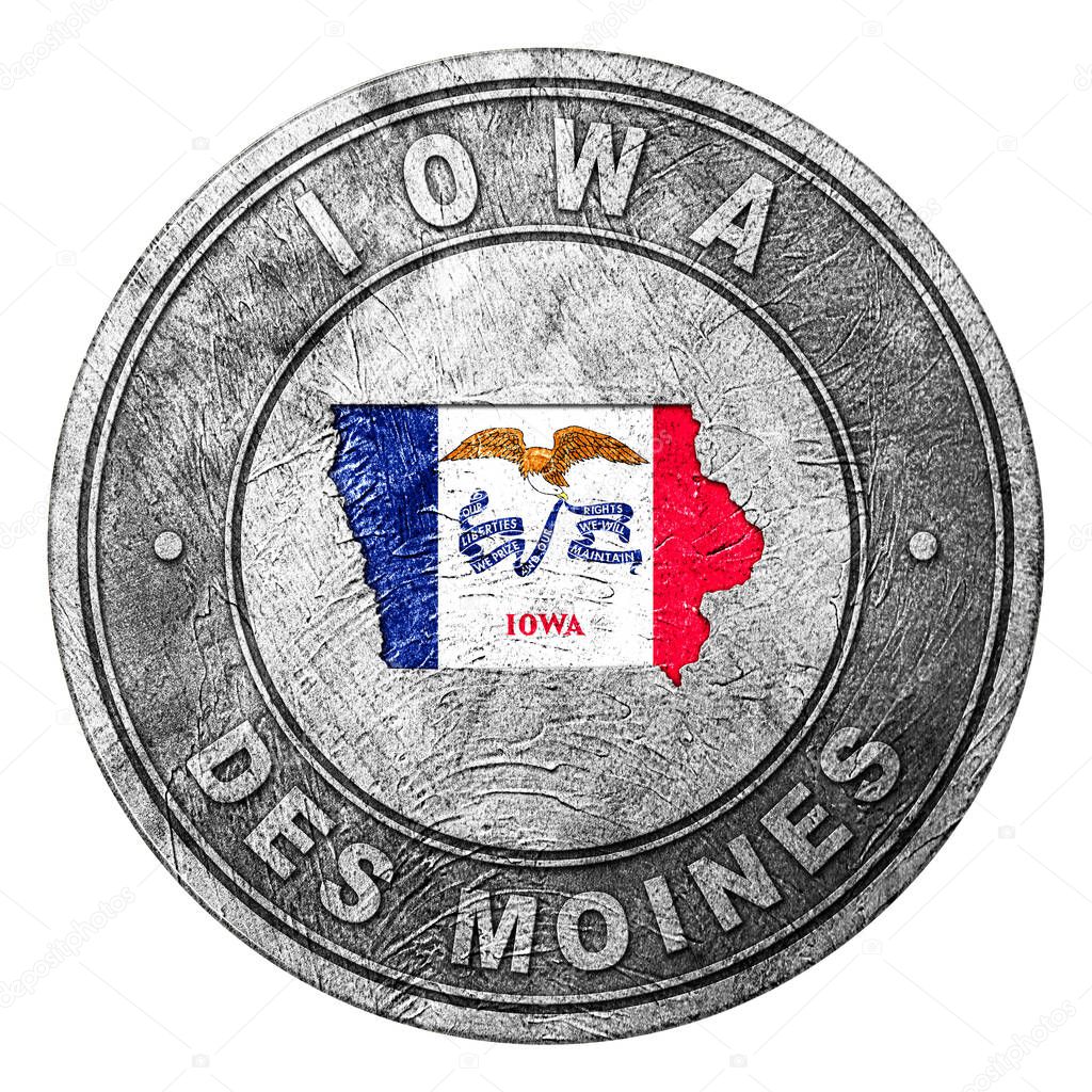 Iowa Flag Button with Map, Coin Style