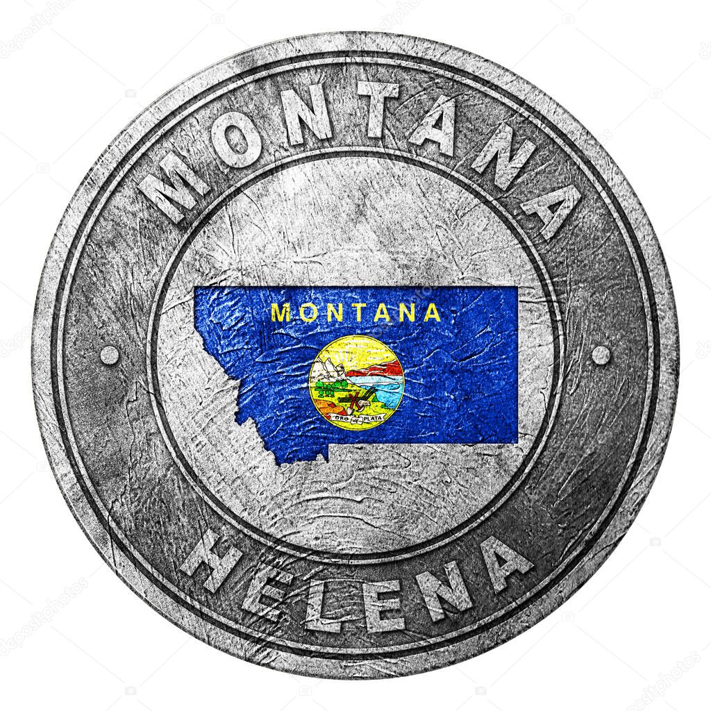 Montana Flag Button with Map, Coin Style