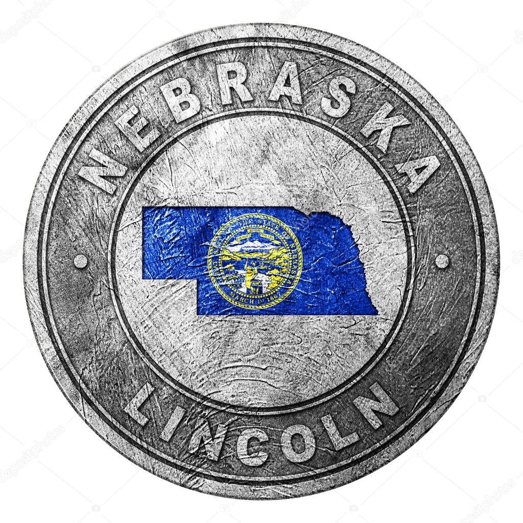 Nebraska Flag Button with Map, Coin Style