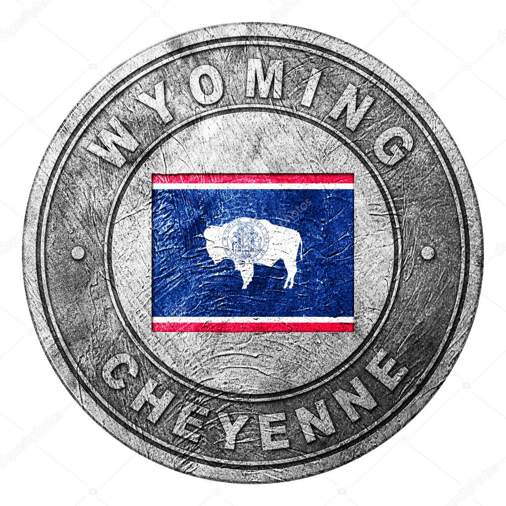 Wyoming Flag Button with Map, Coin Style
