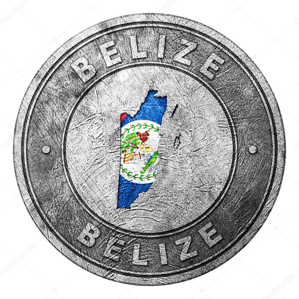 Belize Flag Button with Map, Coin Style