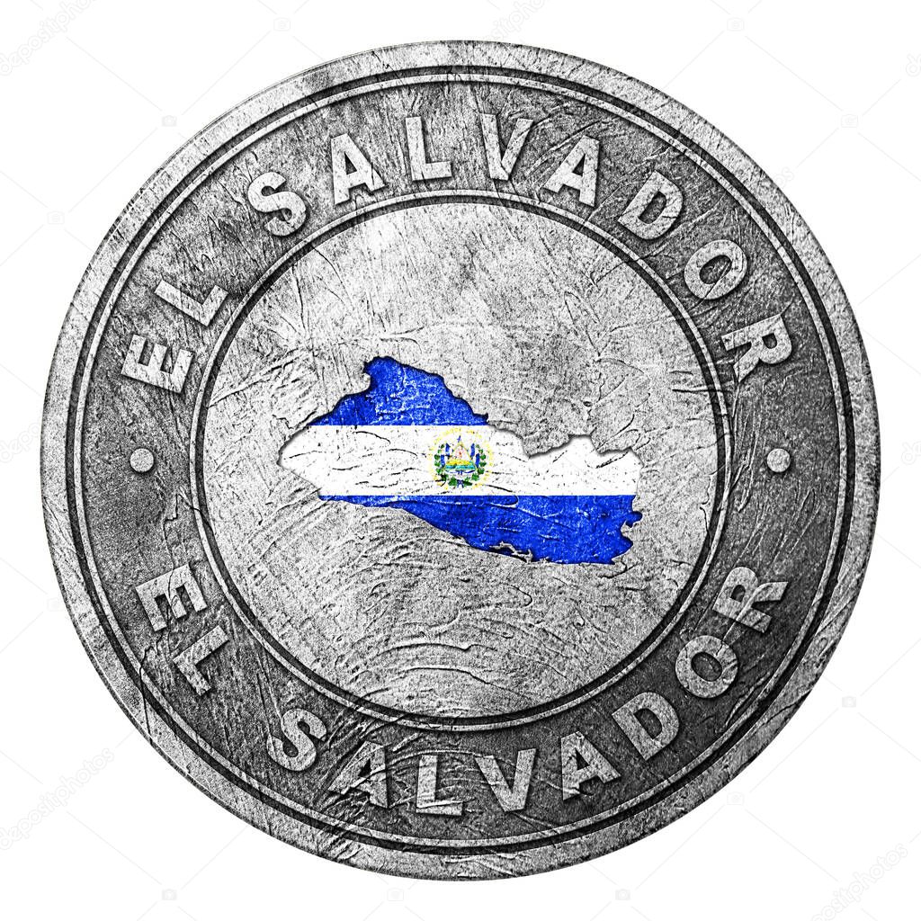 El Salvador Flag Button with Map, Coin Style