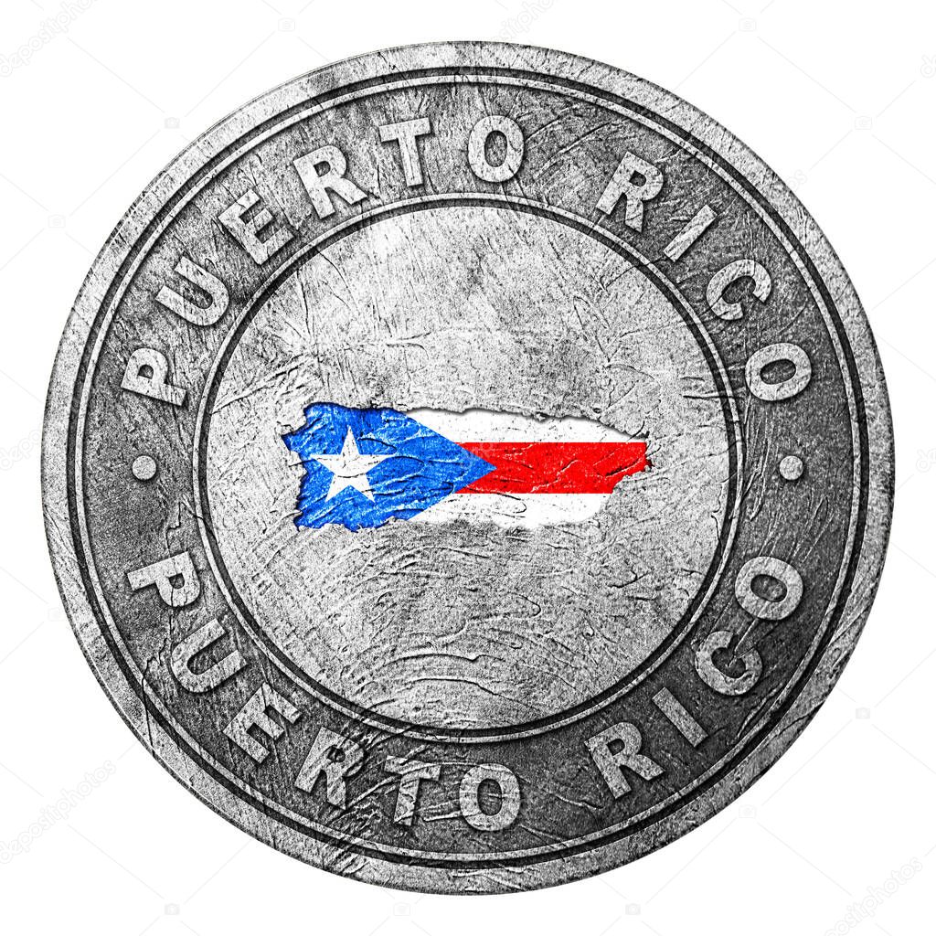 Puerto Rico Flag Button with Map, Coin Style