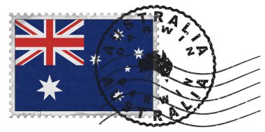 Australia Darwin Stamp with National Flag and Postmark