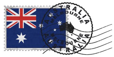 Australia Melbourne Stamp with National Flag and Postmark
