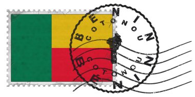 Benin Cotonou Stamp with National Flag and Postmark