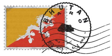 Ulusal Bayrak ve Posta Damgalı Butan Paro Damgası