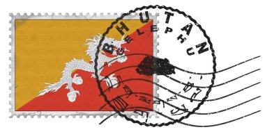 Bhutan Gelephu Stamp with National Flag and Postmark