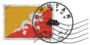 Bhutan Thimphu Stamp with National Flag and Postmark