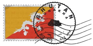 Bhutan Stamp with National Flag and Postmark