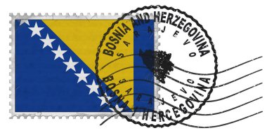 Bosnia and Herzegovina Sarajevo Stamp with National Flag and Postmark