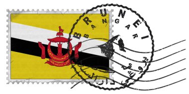 Brunei Bangar Stamp with National Flag and Postmark