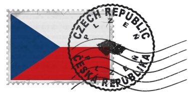 Ulusal Bayrak ve Posta Damgalı Çek Cumhuriyeti Plzen Damgası