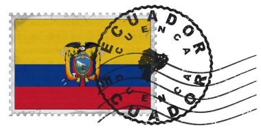 Ecuador Cuenca Stamp with National Flag and Postmark