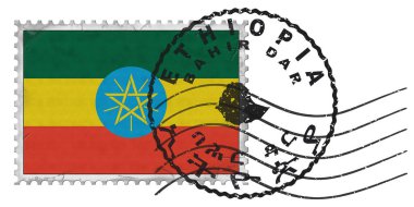 Ethiopia Bahir Dar Stamp with National Flag and Postmark