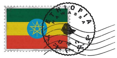 Ethiopia Hawassa Stamp with National Flag and Postmark