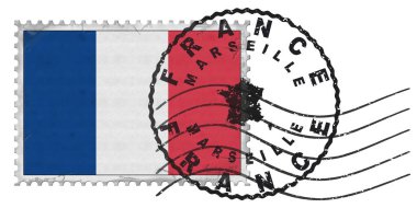France Marseille Stamp with National Flag and Postmark