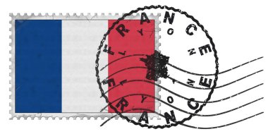 France Lyon Stamp with National Flag and Postmark