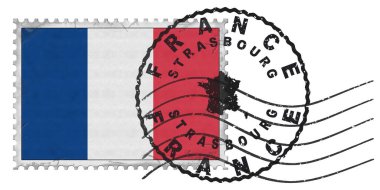 France Strasbourg Stamp with National Flag and Postmark