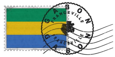 Gabon Franceville Stamp with National Flag and Postmark