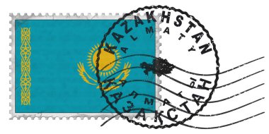 Ulusal Bayrak ve Posta Damgalı Kazakistan Almatı