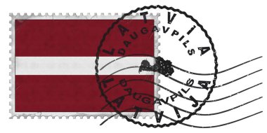 Latvia Daugavpils Stamp with National Flag and Postmark