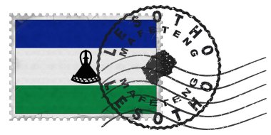 Lesotho Mafeteng Stamp with National Flag and Postmark