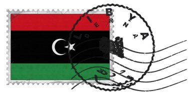 Libya Derna Stamp with National Flag and Postmark