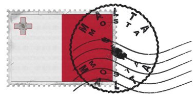 Malta Mosta Stamp with National Flag and Postmark