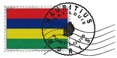 Mauritius Port Louis Stamp with National Flag and Postmark