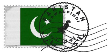 Ulusal Bayrak ve Posta Damgalı Pakistan Rawalpindi Mührü