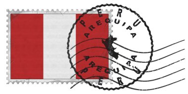 Ulusal Bayrak ve Posta Damgalı Peru Arequipa Damgası