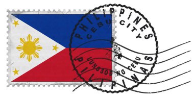 Ulusal Bayrak ve Posta Damgalı Filipinler Cebu Şehri Damgası