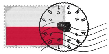Polonya Ulusal Bayrak ve Posta Damgası Damgalı Lodz