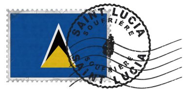 Ulusal Bayrak ve Posta Damgalı Aziz Lucia Soufriere Damgası