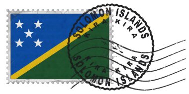 Solomon Adaları Kira Ulusal Bayrak ve Posta Damgalı Damgası