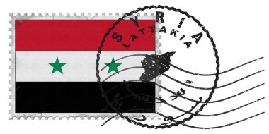 Ulusal Bayrak ve Posta Damgalı Suriye Lattakya Damgası