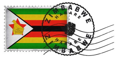 Ulusal Bayrak ve Posta Damgalı Zimbabwe Harare Damgası