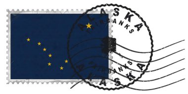 Ulusal Bayrak ve Posta Damgasıyla Alaska Fairbanks Damgası
