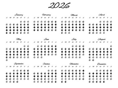 Ay Safhaları Takvimi, Tam Yıl 2026 Beyaz Ay Safhaları