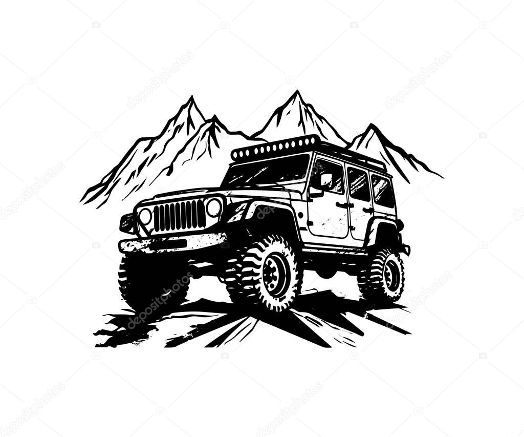 Mountain extreme off road vehicle logo silhouette