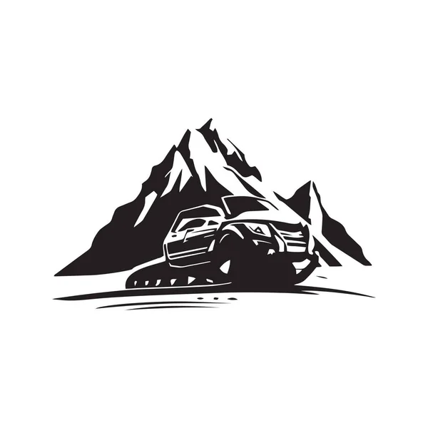 Road Moto Nieve Logo Silueta Vector Con Montaña — Vector de stock