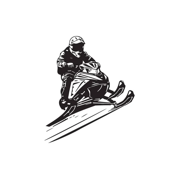 Silhueta Pessoa Montando Uma Moto Neve Logotipo Snowmobile — Vetor de Stock
