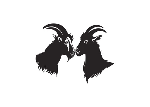 Ziege Liebe Logo Zwei Ziegen Freundliche Logo Vektor Vorlage — Stockvektor